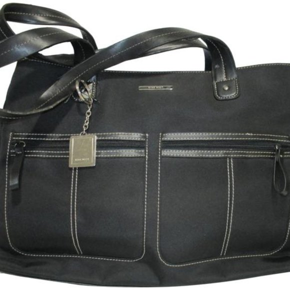 *Nine West Black Canvas Roomy Signature Charm Tote - Picture 1 of 11